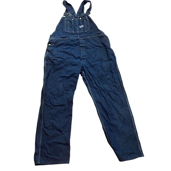 Big Smith Rigid Bib Overalls Men 46x32 Dark Blue Jean Denim Carpenter USA-NOS - Picture 1 of 5